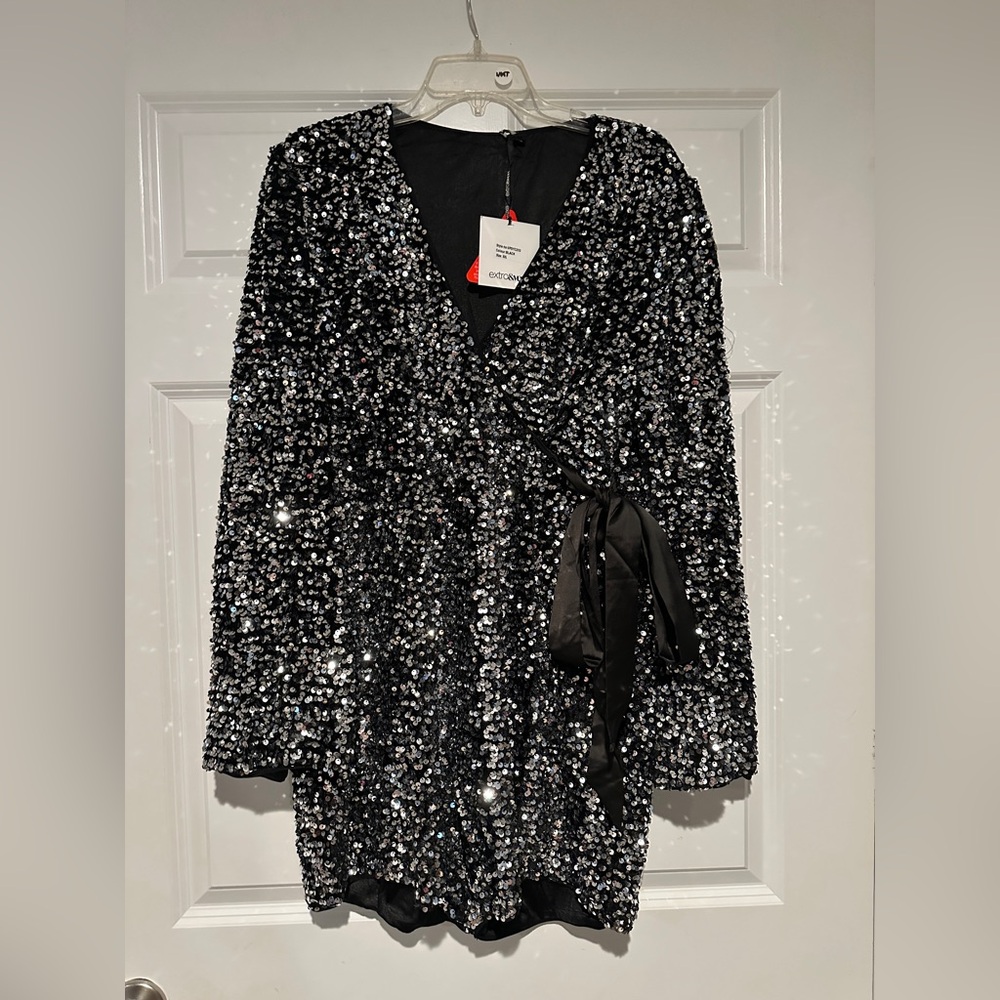 Sparkling Black Sequin Wrap Dress NWT